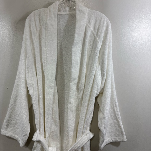 IKEA White Plush Terry Bathrobe Robe Unisex Belted Pockets Wrap L / XL - Picture 4 of 8